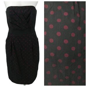 White House Black Market Polka Dot Strapless Party Dress Size 2 WHBM Silk LBD